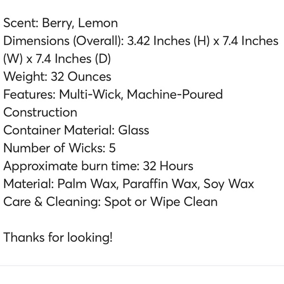 HEARTH & HAND NWT 5 wick glass candle -brrry leaf & lemon -32oz - Picture 4 of 6